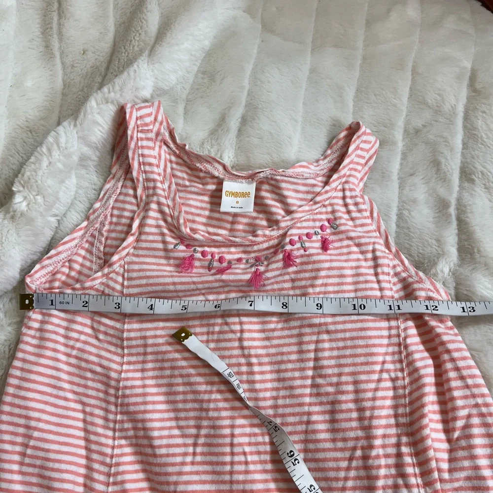 Gymboree Girls 8 White Coral Silver Striped Embroidered Tank Summer Girlie City